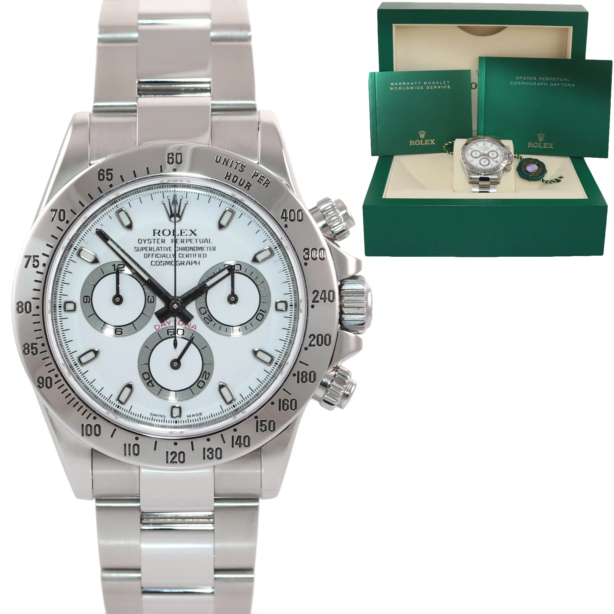 MINT 2011 Rolex Daytona 116520 White Steel New Style Fat Buckle 40mm Watch Box