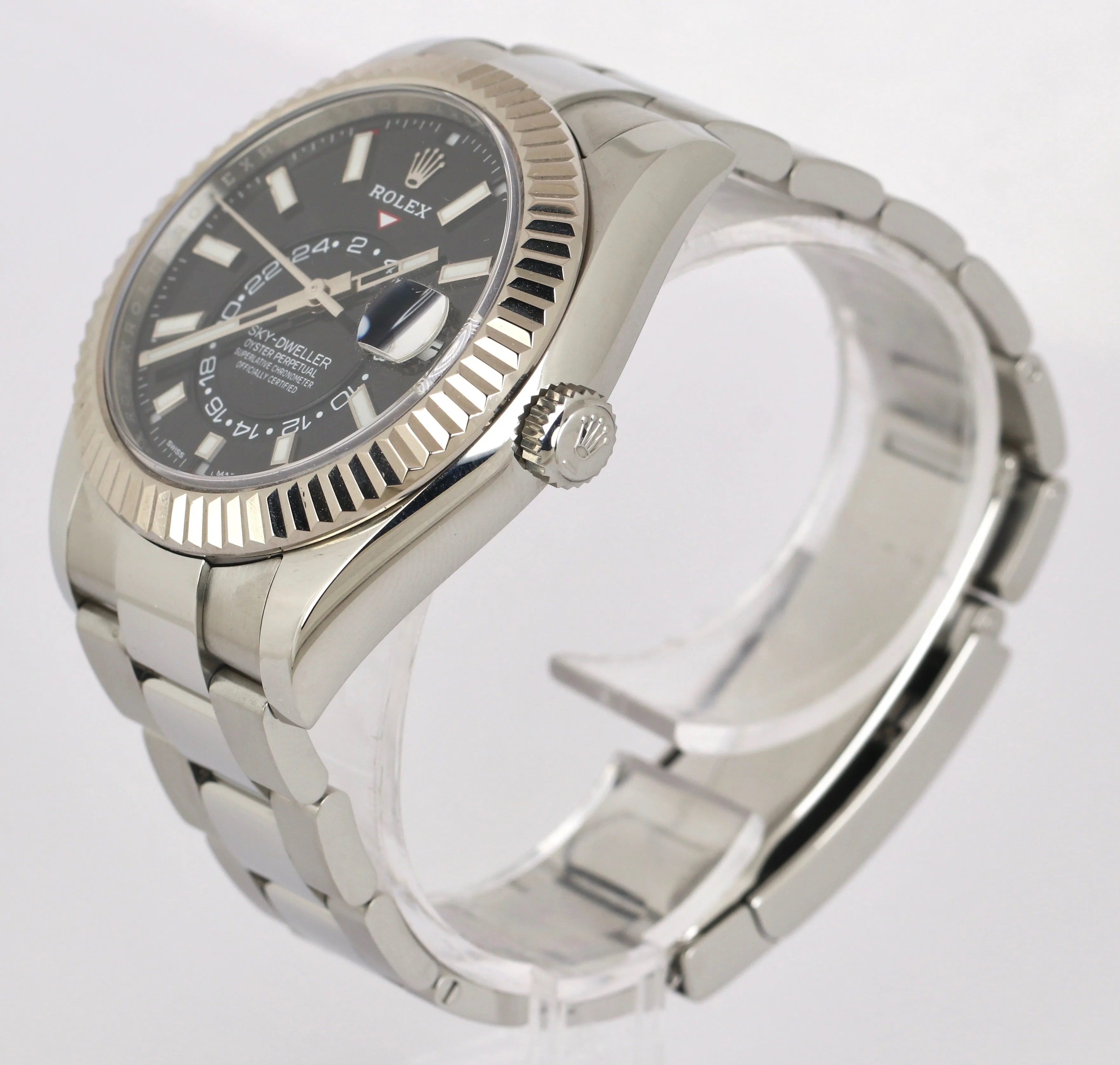 MINT 2019 Rolex Sky-Dweller Stainless Black 18K White Gold Silver 326934 42mm