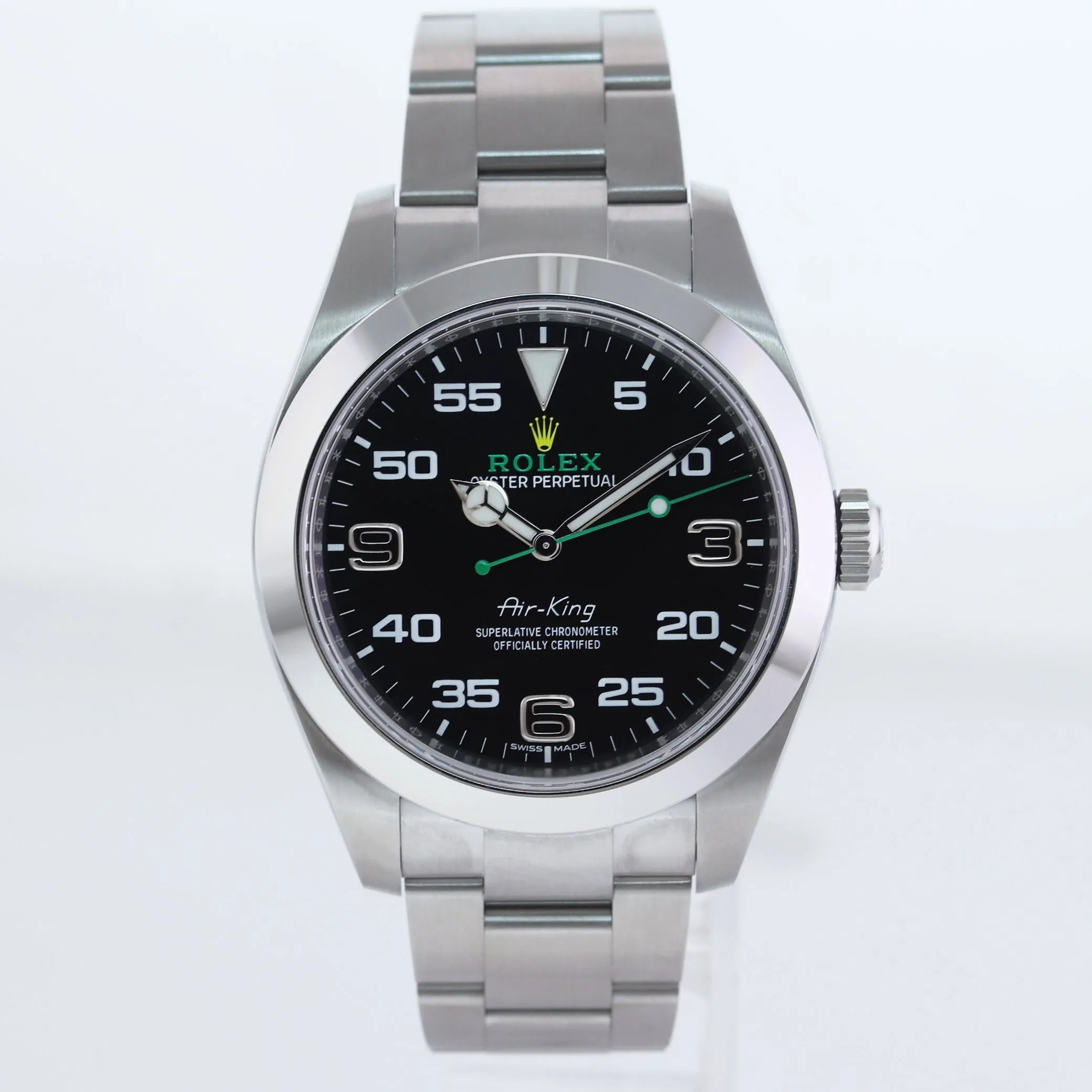 MINT 2020 Rolex 116900 Air-King Black Arabic Dial 40mm Steel Green Watch Box