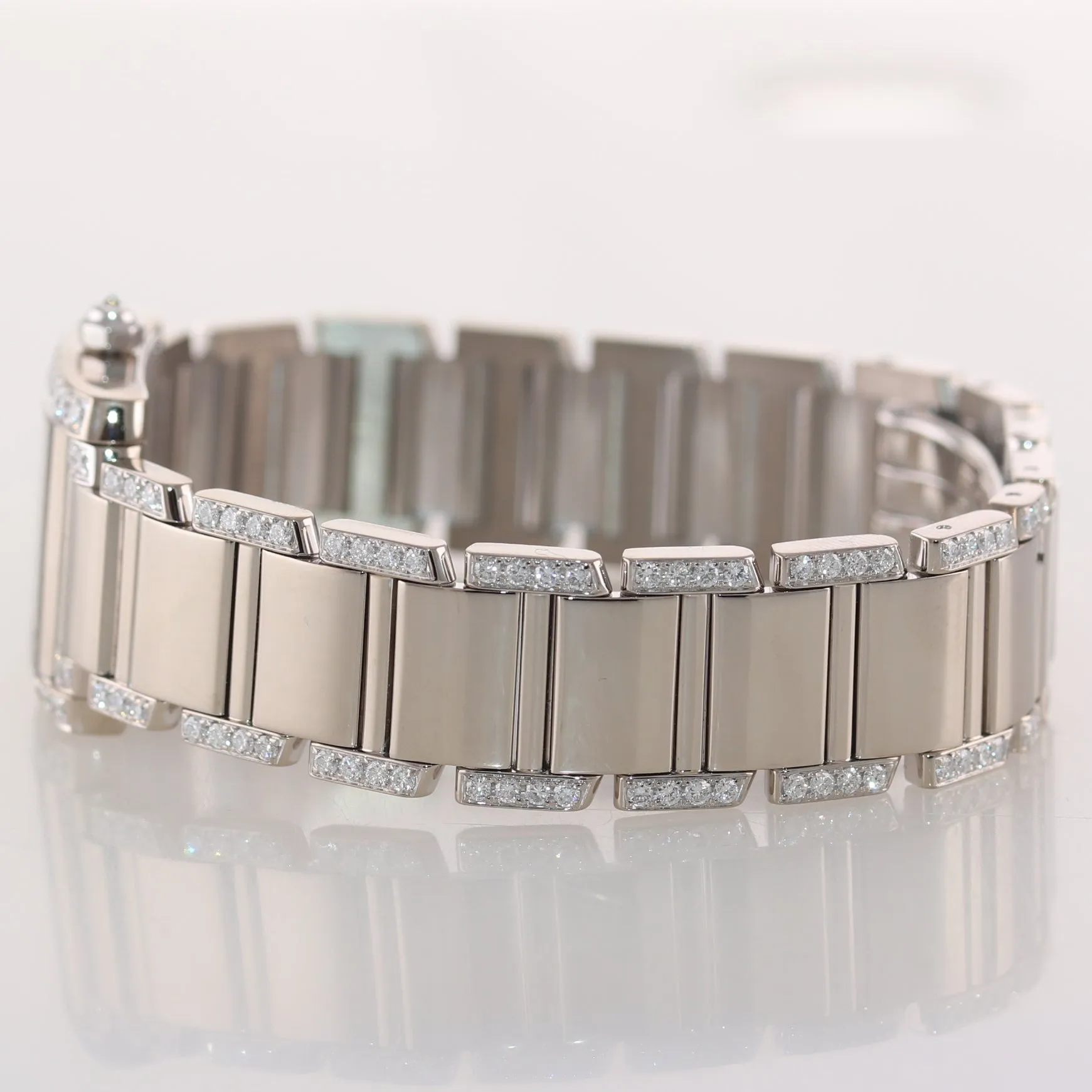 MINT Ladies Cartier Tank Francaise Factory Diamond 18k White Gold Watch 2403
