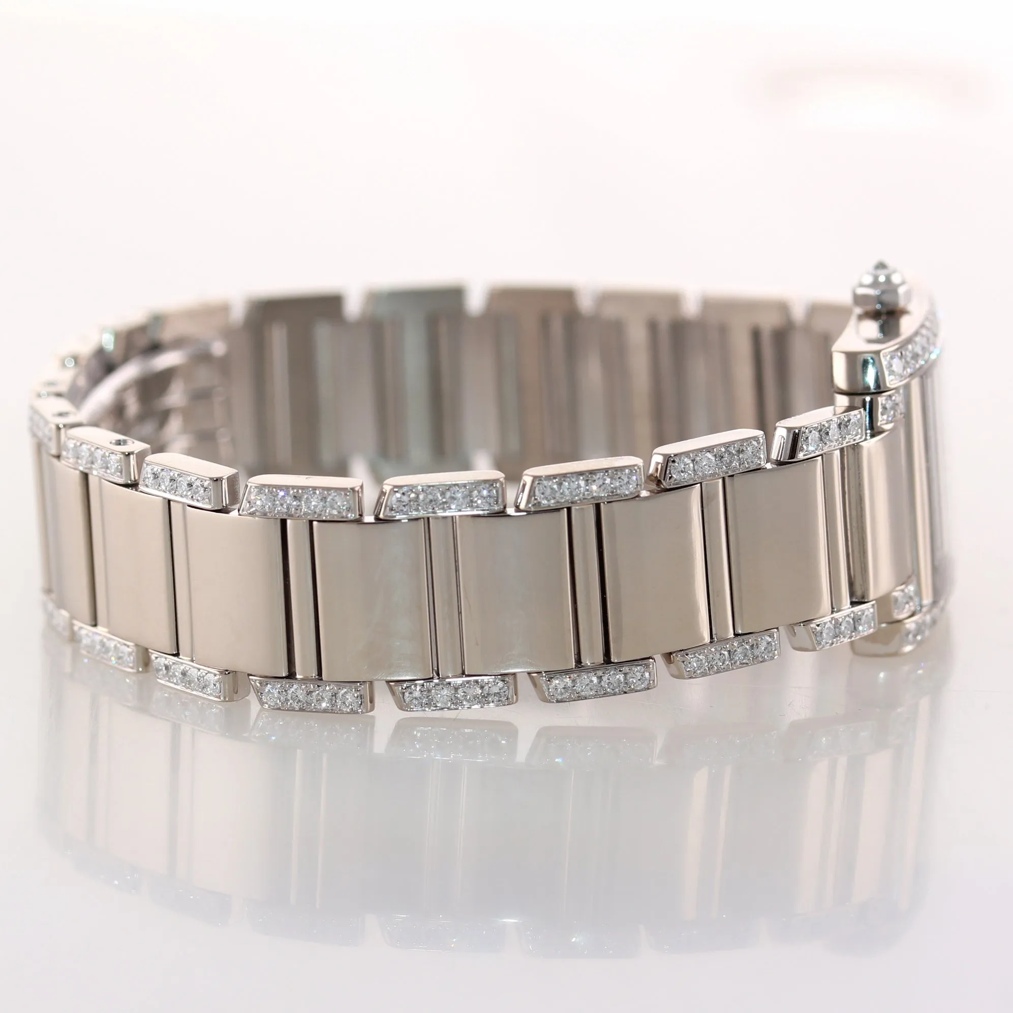 MINT Ladies Cartier Tank Francaise Factory Diamond 18k White Gold Watch 2403