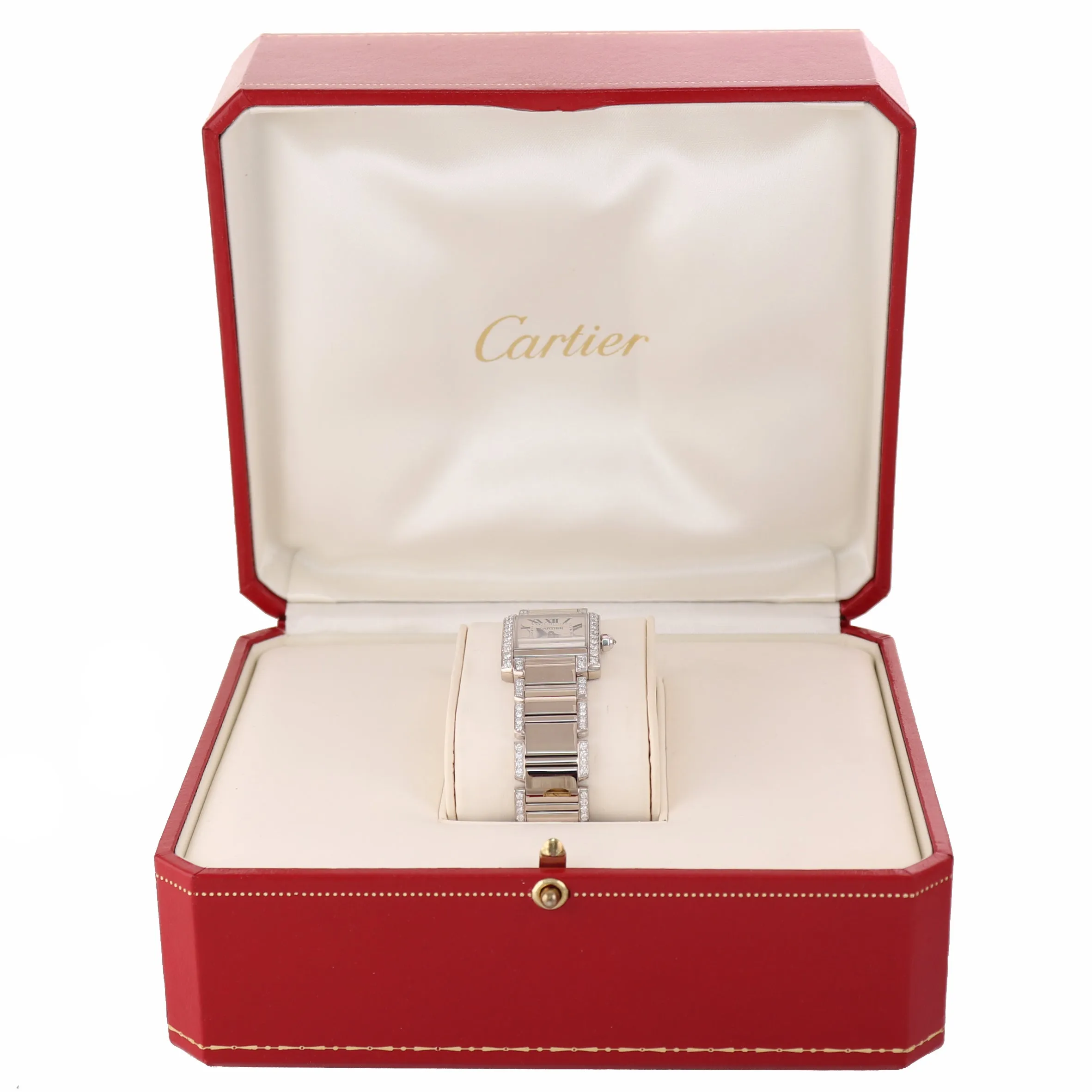 MINT Ladies Cartier Tank Francaise Factory Diamond 18k White Gold Watch 2403