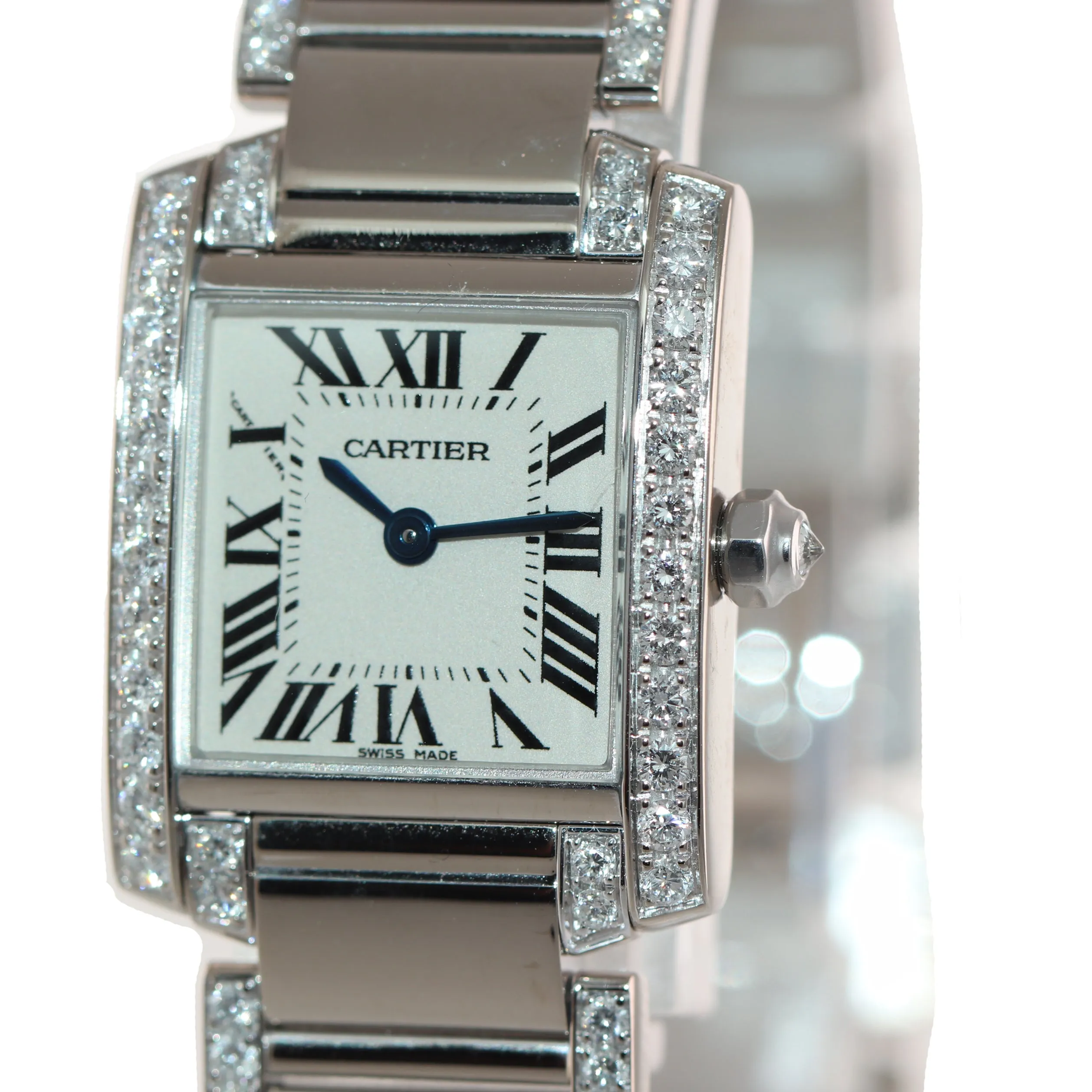 MINT Ladies Cartier Tank Francaise Factory Diamond 18k White Gold Watch 2403