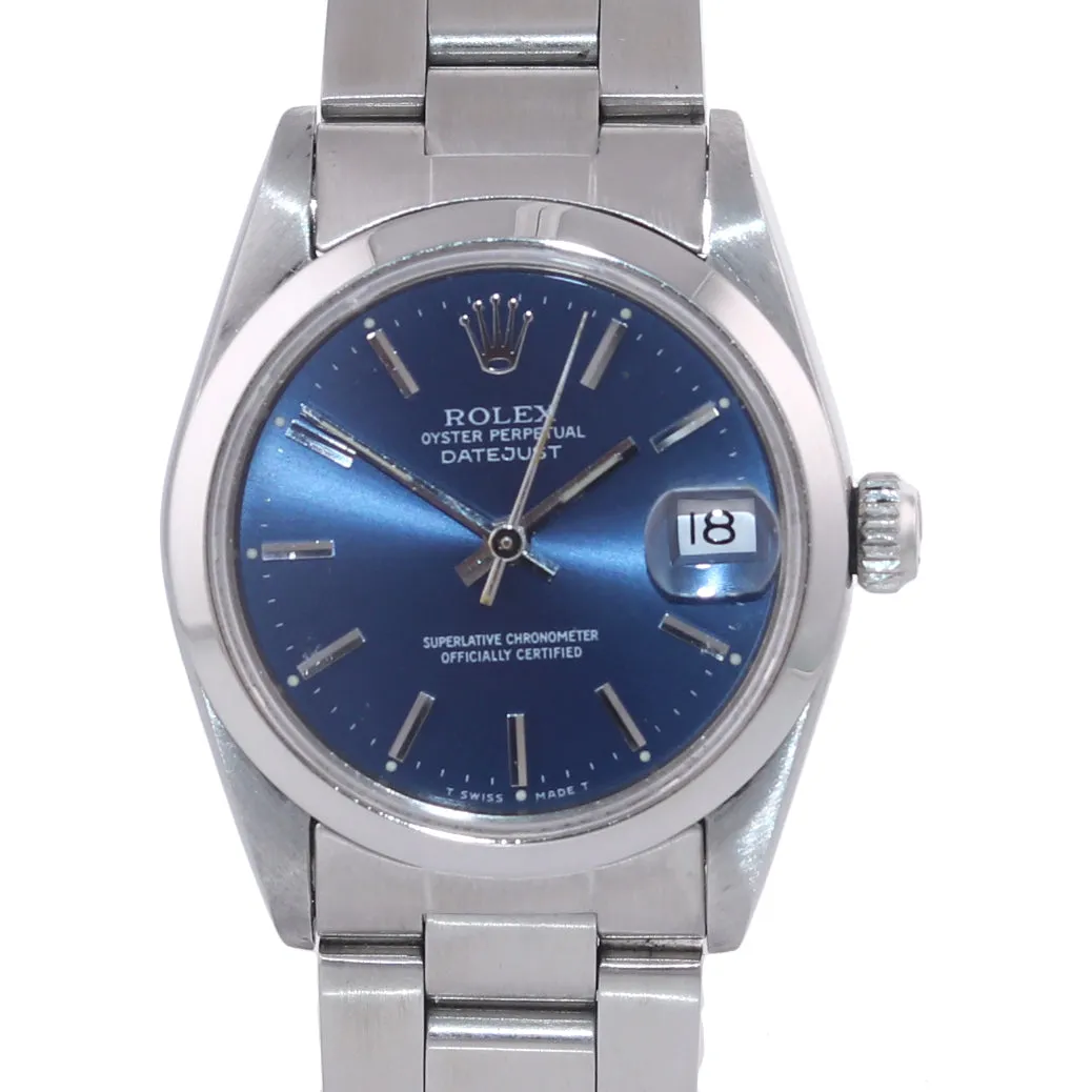 MINT Ladies Rolex DateJust Mid-Size 31mm 68240 Steel Blue Stick Date Oyster Watc