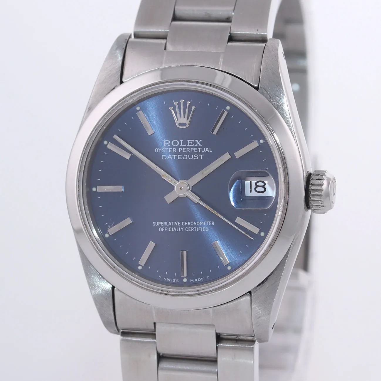 MINT Ladies Rolex DateJust Mid-Size 31mm 68240 Steel Blue Stick Date Oyster Watc