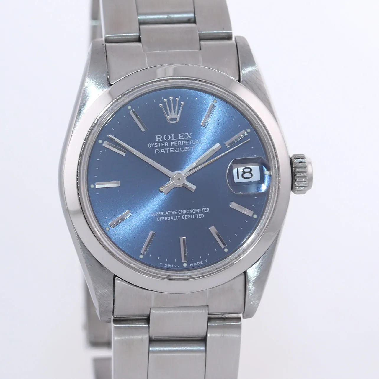 MINT Ladies Rolex DateJust Mid-Size 31mm 68240 Steel Blue Stick Date Oyster Watc