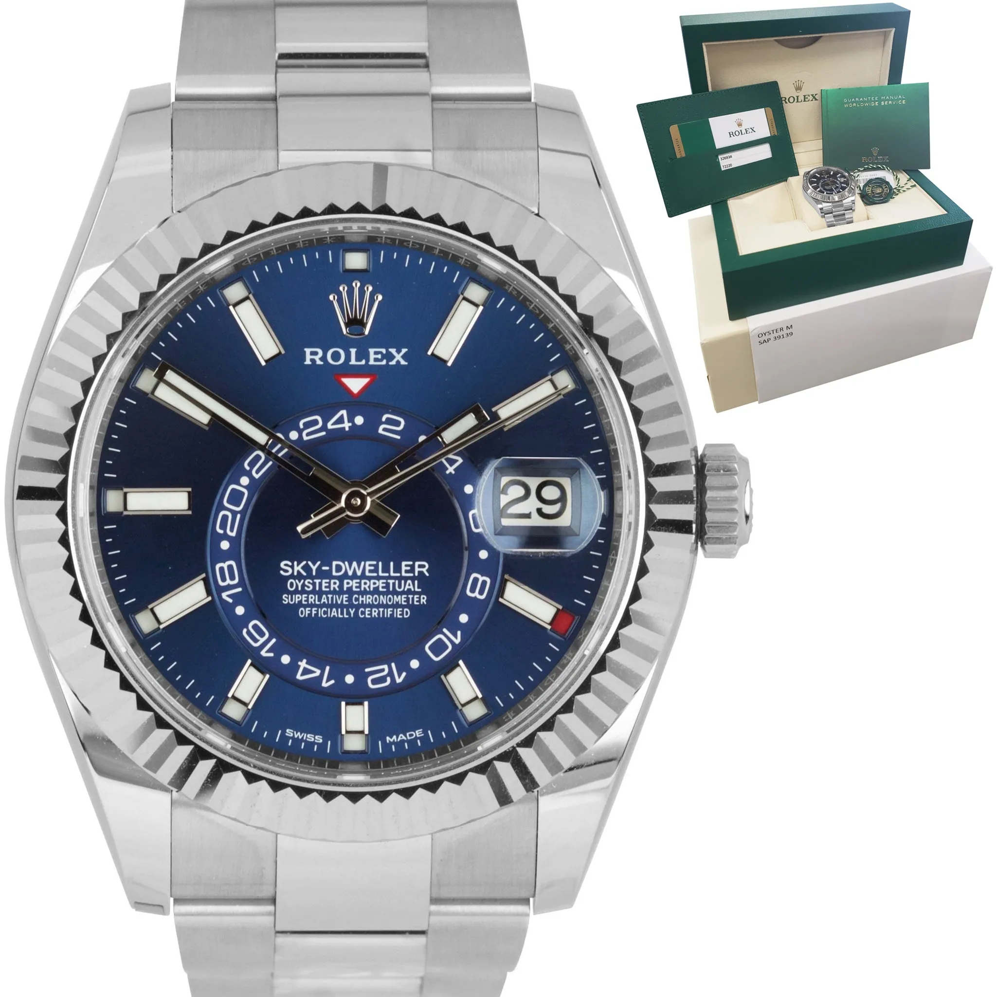 MINT LNIB Rolex Sky-Dweller Stainless White Gold BLUE DIAL 42mm Watch 326934