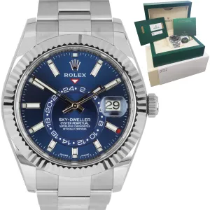 MINT LNIB Rolex Sky-Dweller Stainless White Gold BLUE DIAL 42mm Watch 326934
