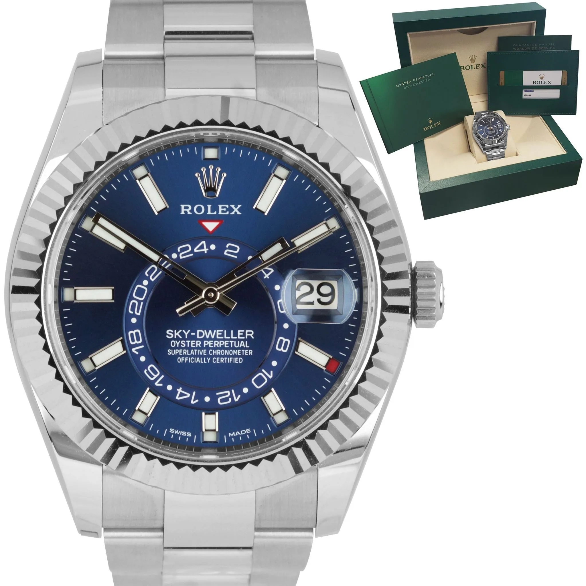 MINT LNIB Rolex Sky-Dweller Stainless White Gold BLUE DIAL 42mm Watch 326934