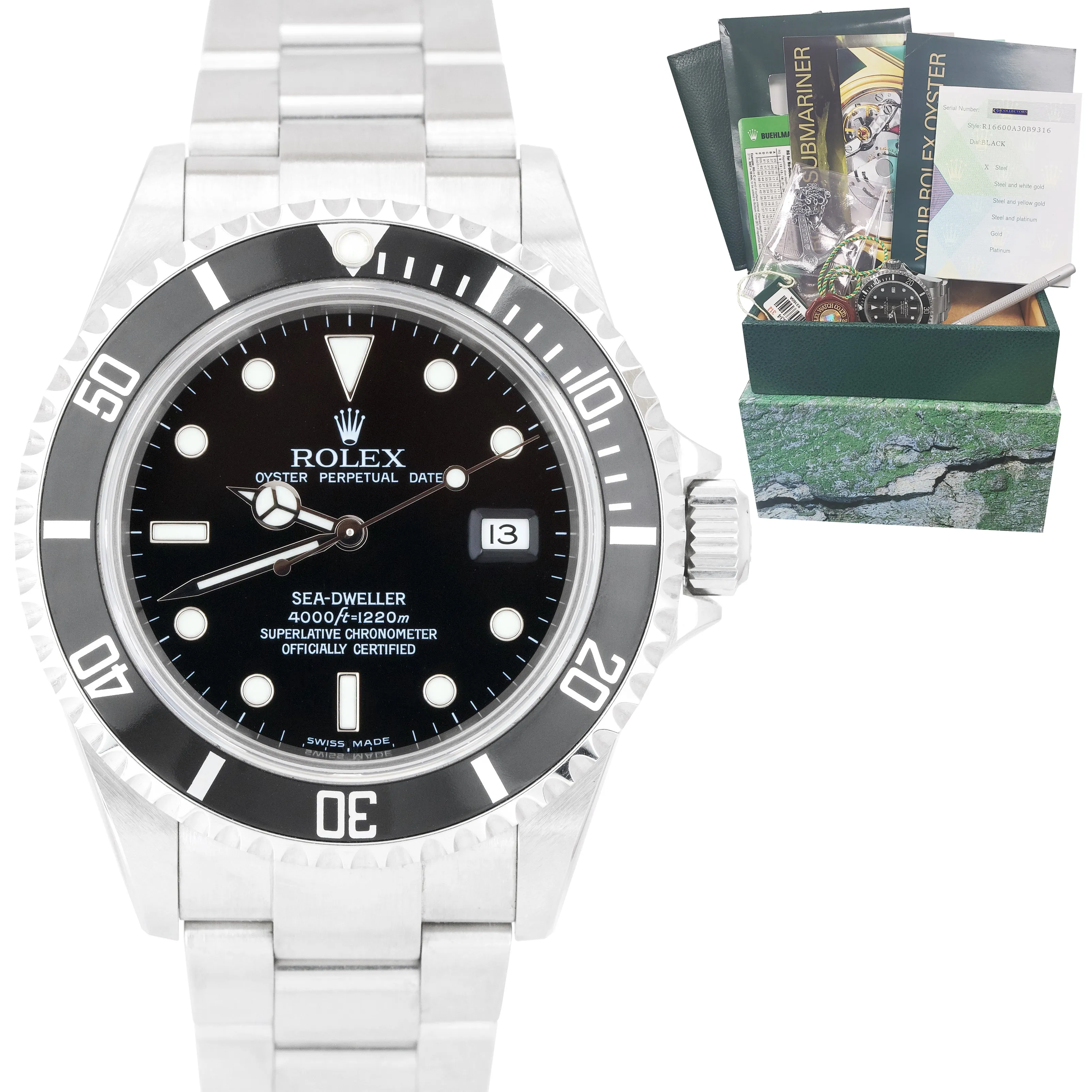 MINT LNIB UNPOLISHED 2004 Rolex Sea-Dweller Black 40mm Watch 16600 FULL SET B P