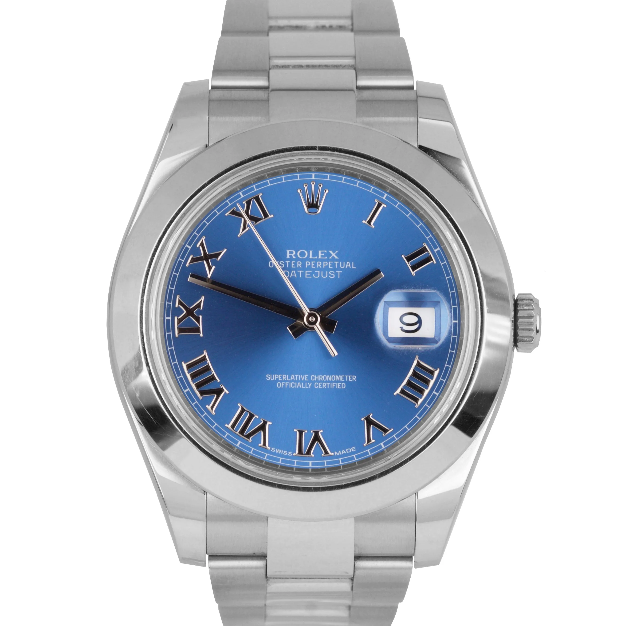MINT Mens Rolex DateJust II 41mm 116300 Blue Roman Smooth Stainless Oyster Watch