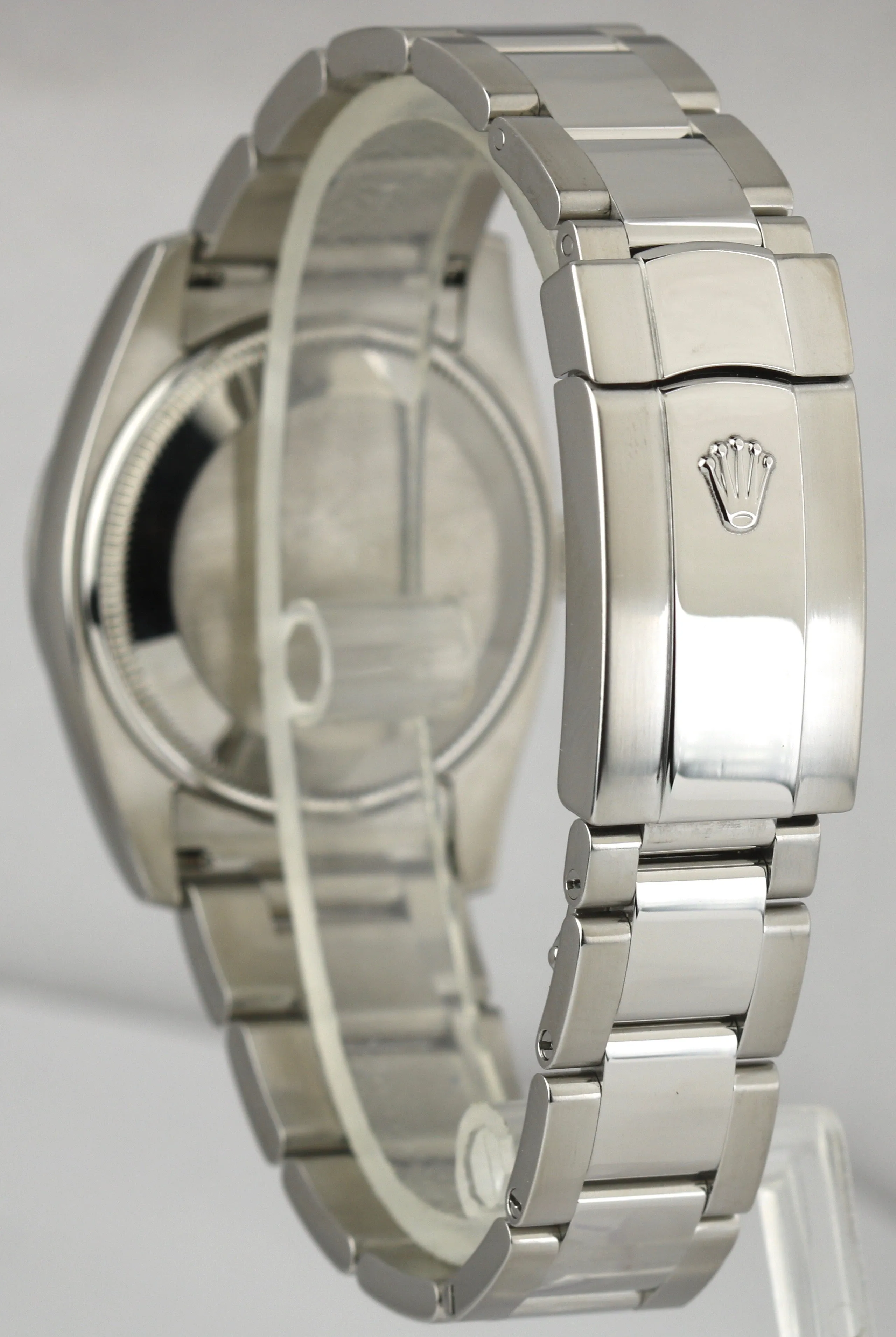 MINT Rolex Date Black 34mm 115210 Stainless Oyster Engine Turned Bezel Watch