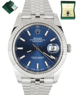 MINT Rolex DateJust 41 Blue Stainless Steel Fluted Jubilee 41mm Date 126334