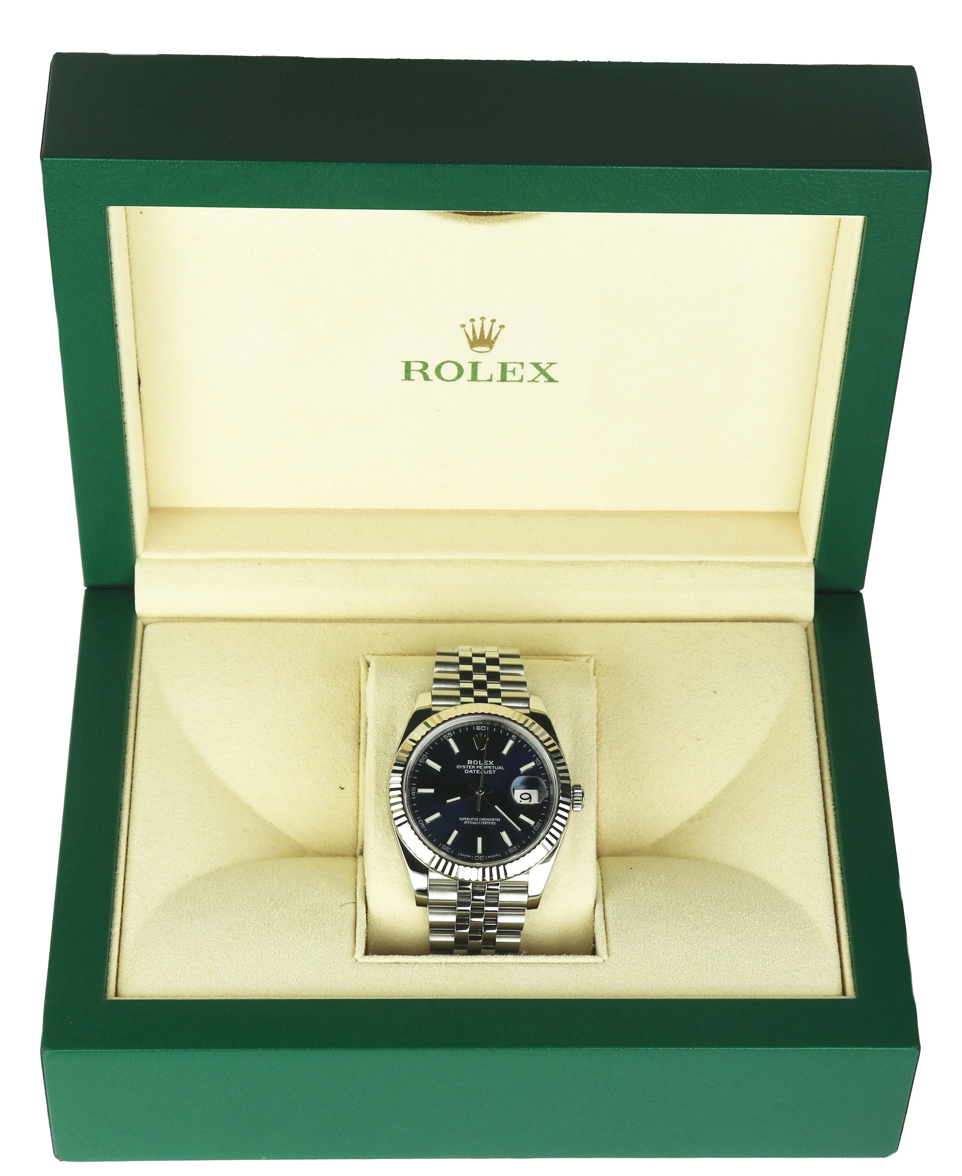 MINT Rolex DateJust 41 Blue Stainless Steel Fluted Jubilee 41mm Date 126334