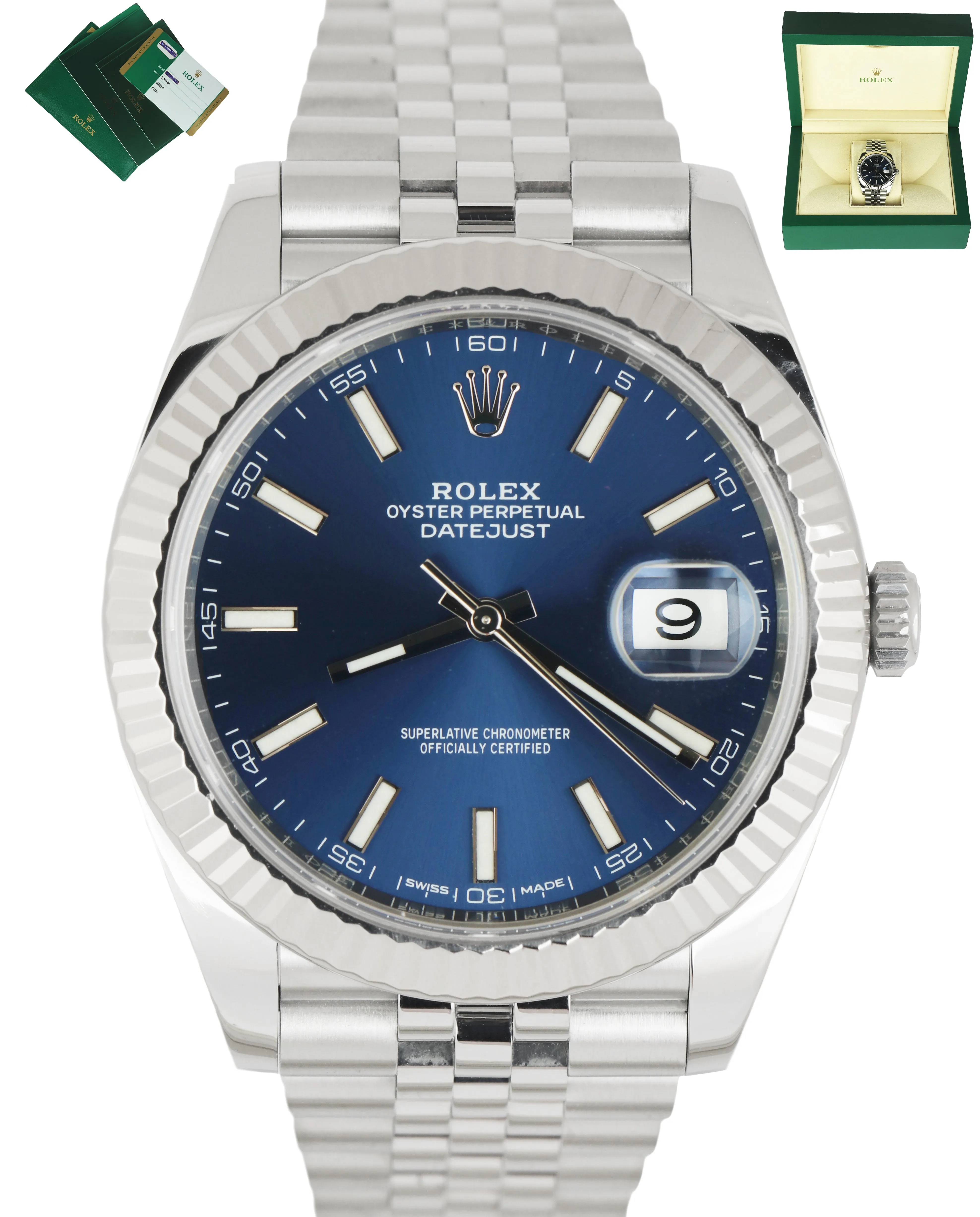 MINT Rolex DateJust 41 Blue Stainless Steel Fluted Jubilee 41mm Date 126334