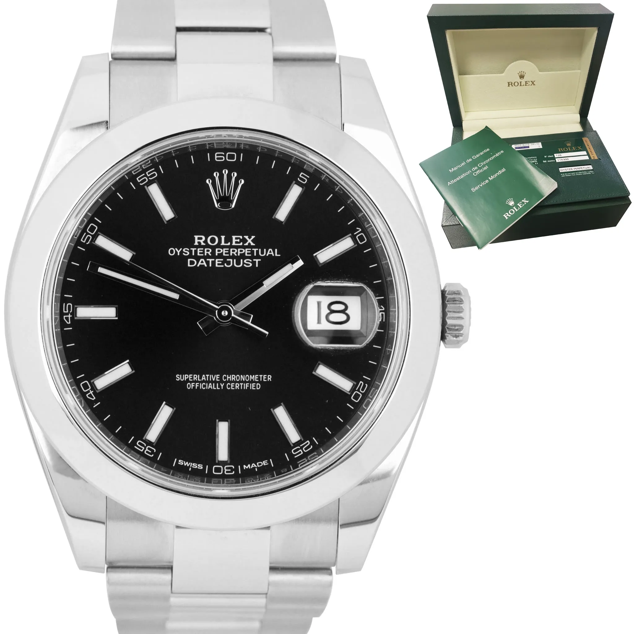 MINT Rolex DateJust II 41mm 116300 Black Smooth Bezel Stainless Steel Watch