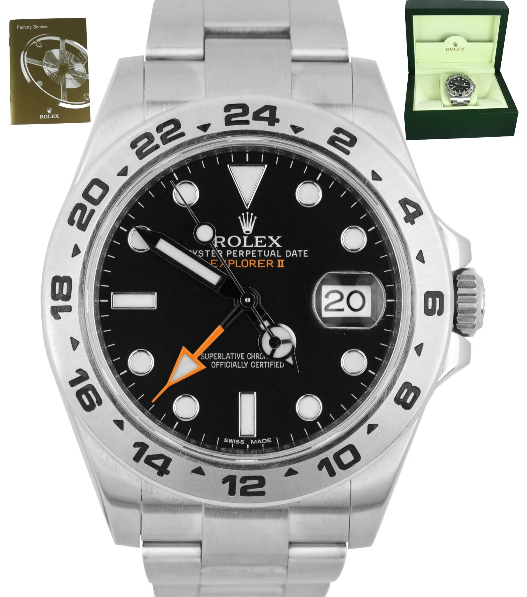 MINT Rolex Explorer II 42mm 216570 Black Orange Stainless GMT Swiss Date Watch