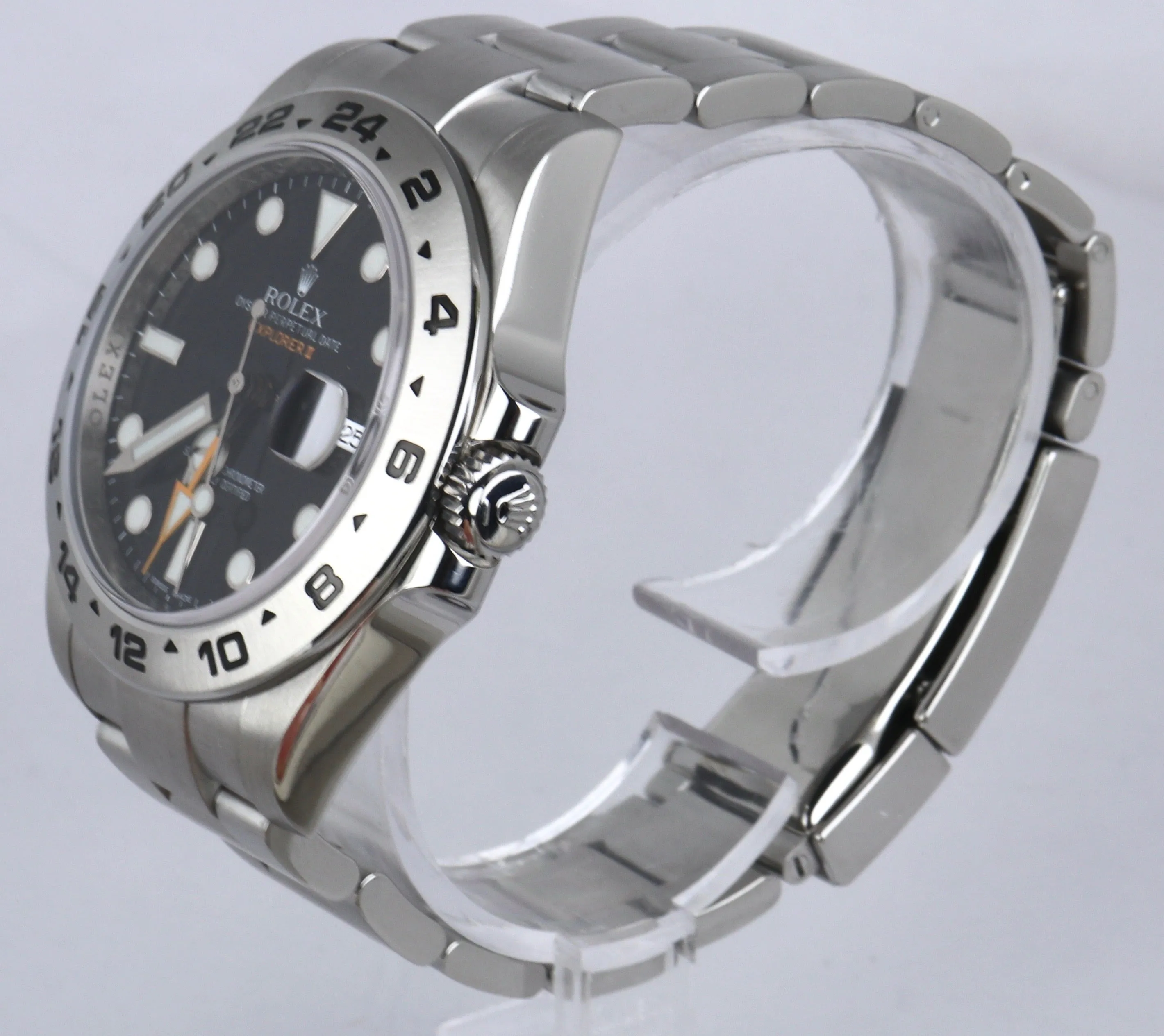 MINT Rolex Explorer II 42mm 216570 Black Orange Stainless GMT Swiss Date Watch
