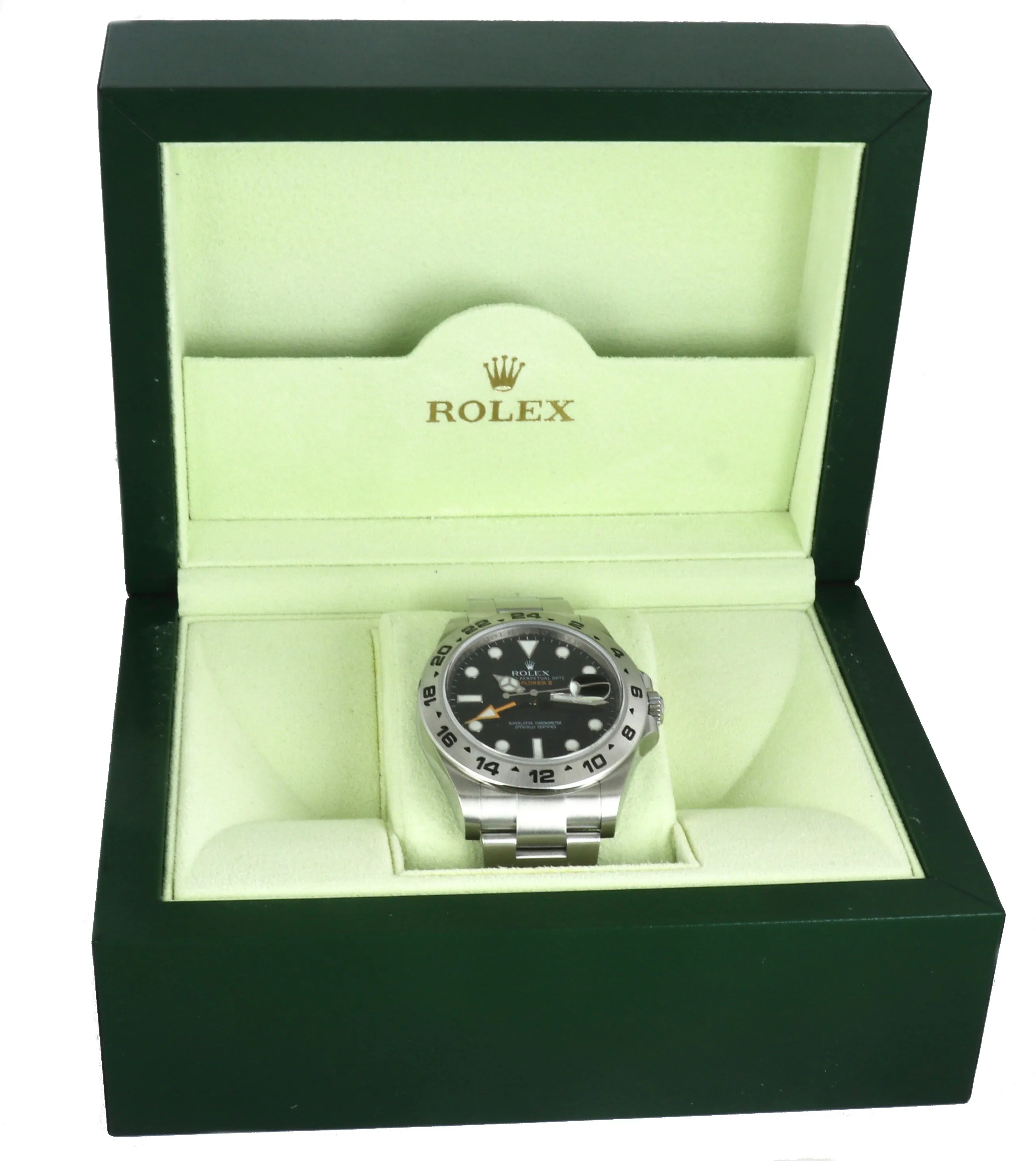 MINT Rolex Explorer II 42mm 216570 Black Orange Stainless GMT Swiss Date Watch