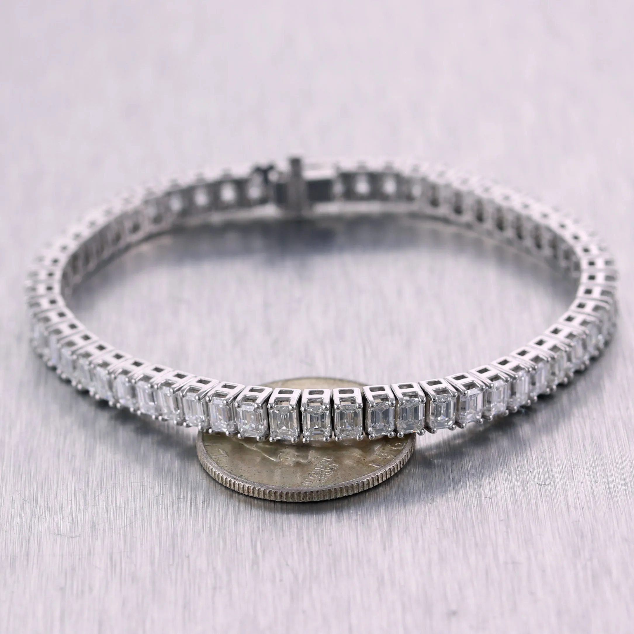 Modern 18k White Gold 13.45ctw Baguette Cut Diamond Tennis Bracelet