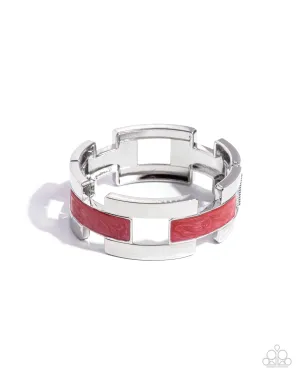 Modern Merger - Red - Painted Silver Link Paparazzi Hinge Bracelet