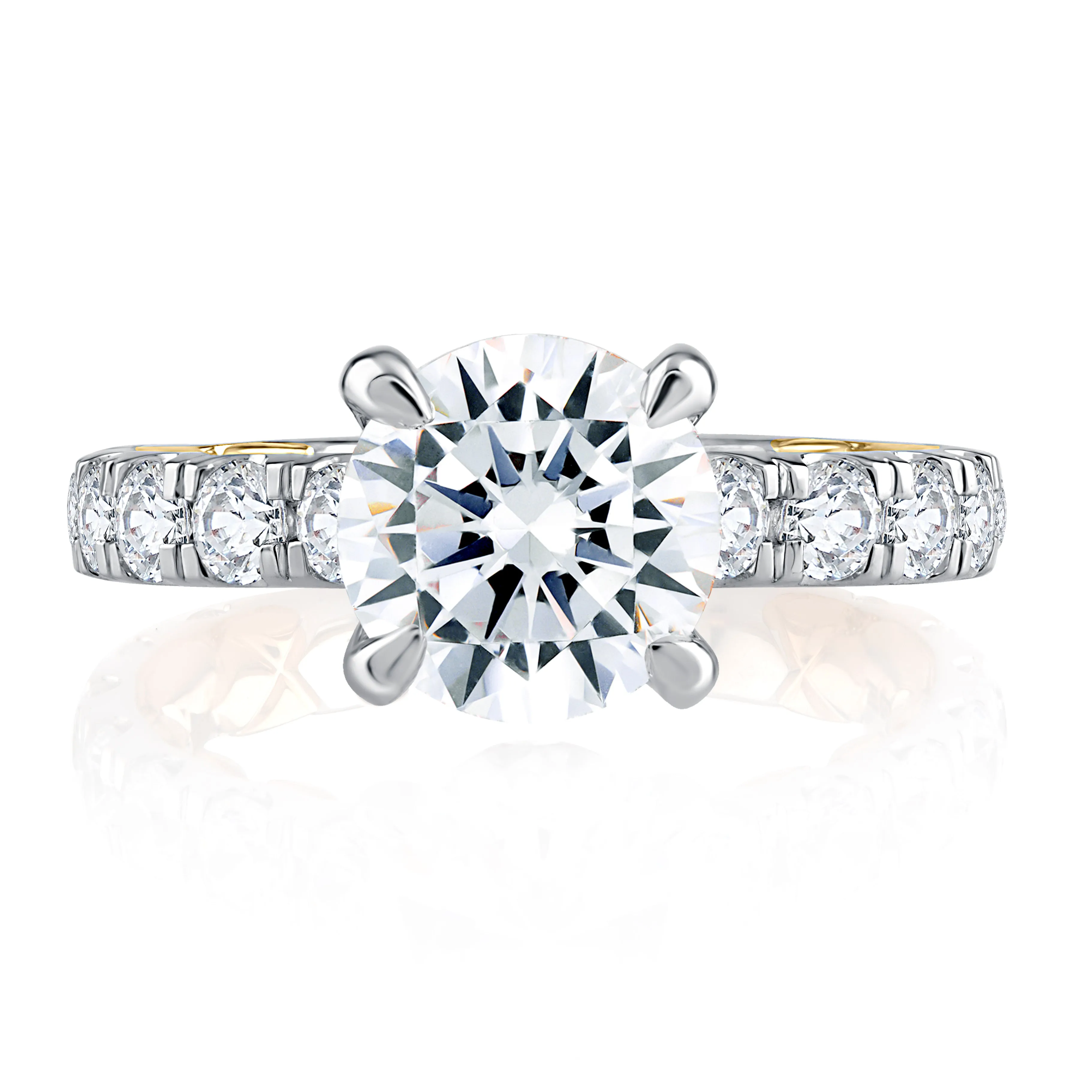 Modern Two Tone Round Cut Diamond Engagement Ring