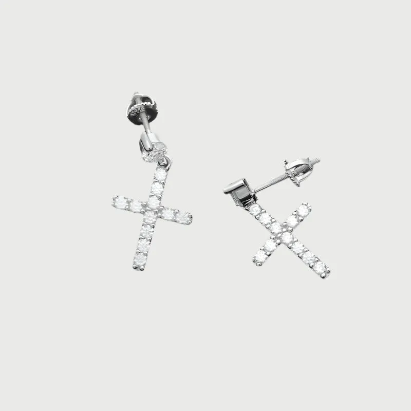 Moissanite Diamond T Cross Sterling Silver Earrings in Yellow/White Gold