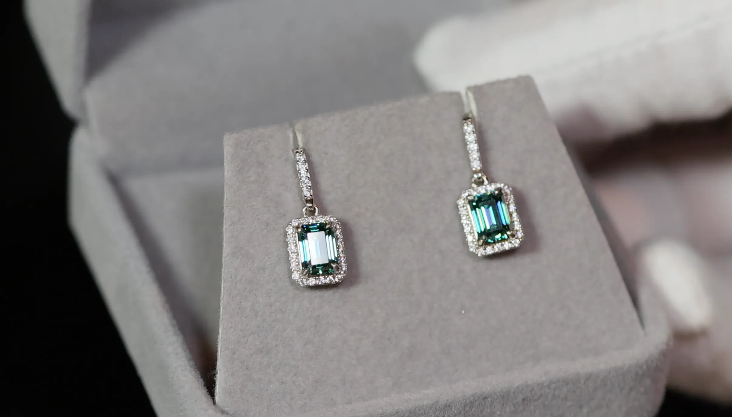 Moissanite Emerald Earrings | Green Moissanite Diamond Earrings
