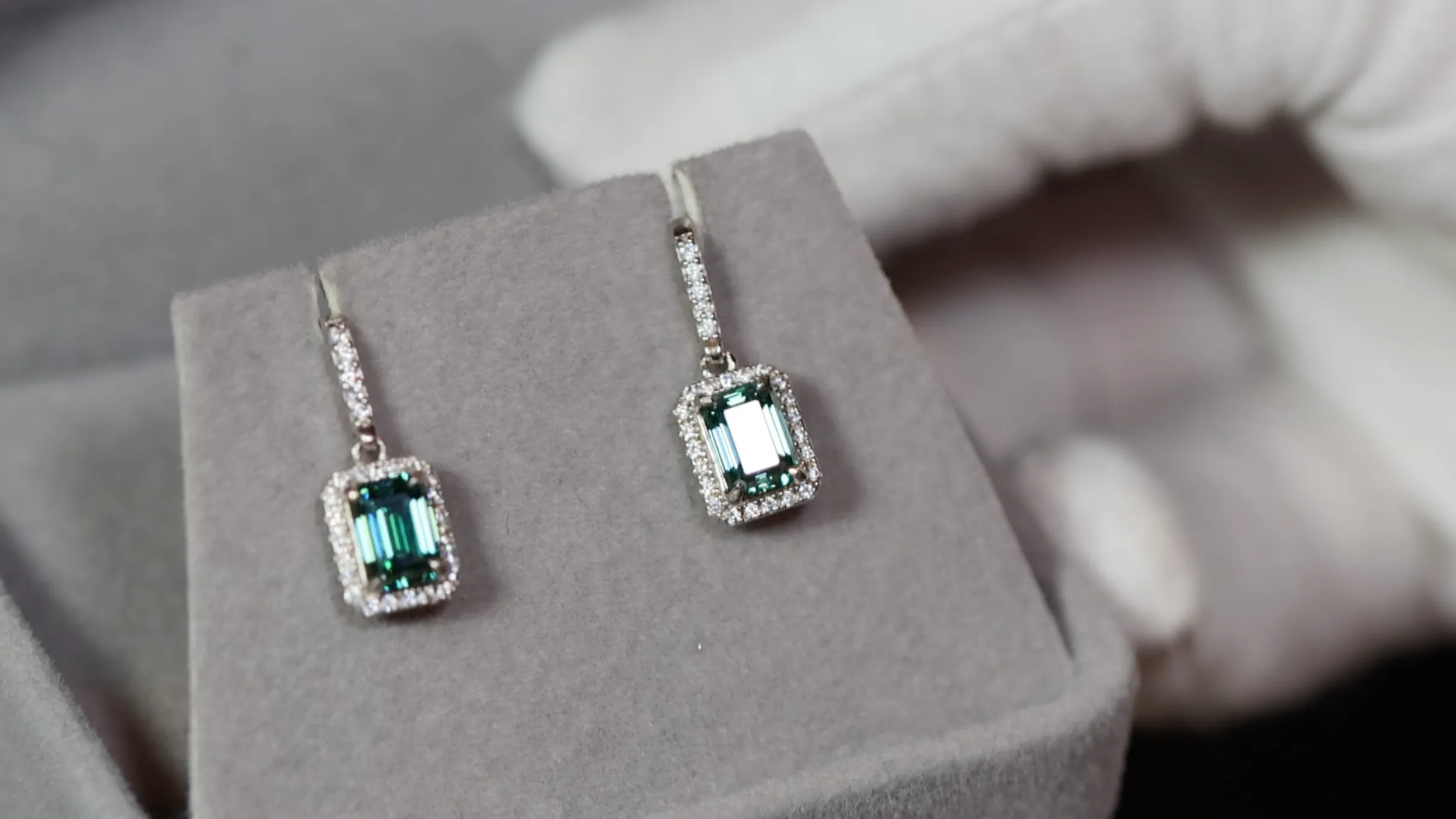Moissanite Emerald Earrings | Green Moissanite Diamond Earrings