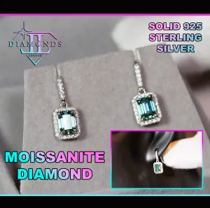 Moissanite Emerald Earrings | Green Moissanite Diamond Earrings