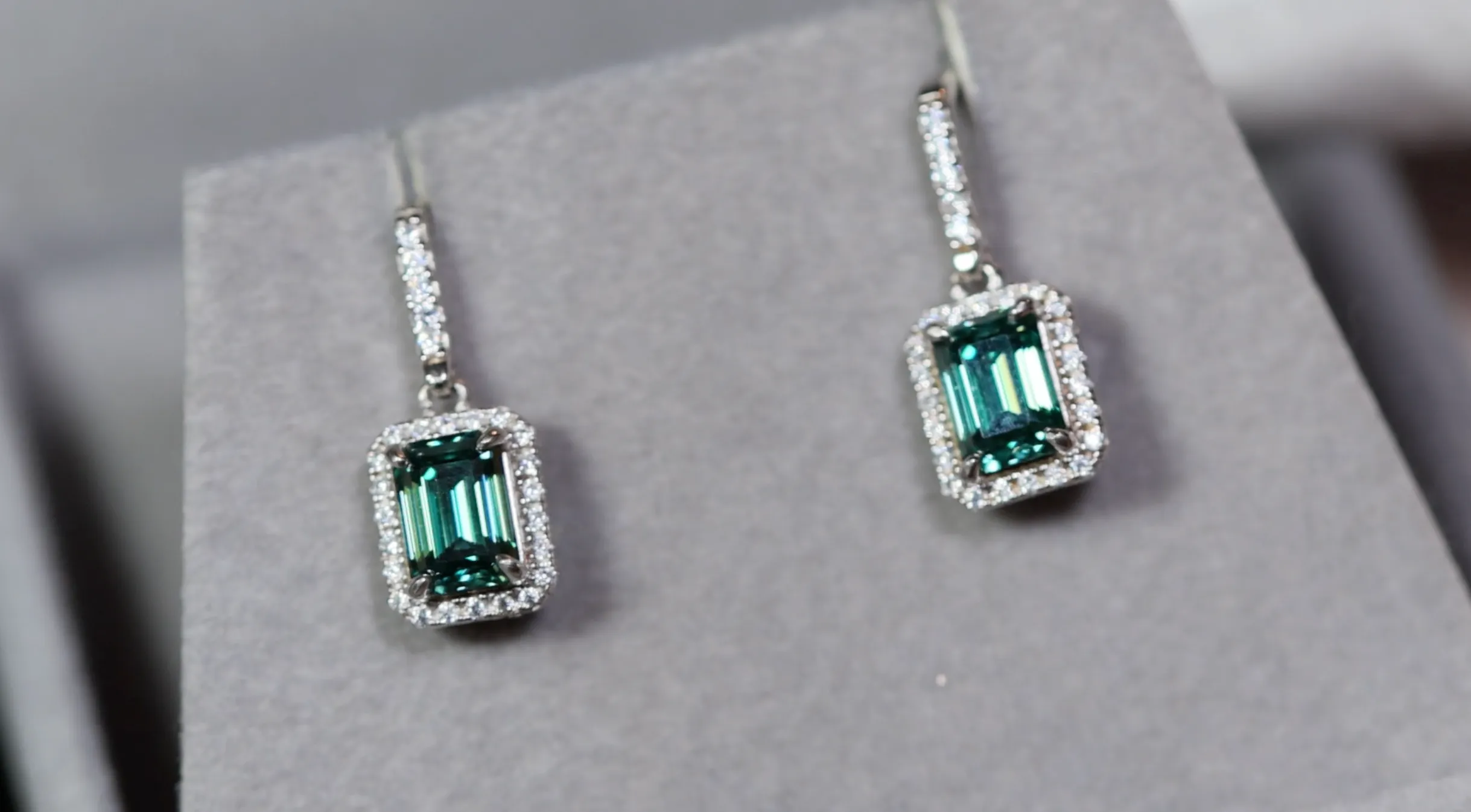 Moissanite Emerald Earrings | Green Moissanite Diamond Earrings