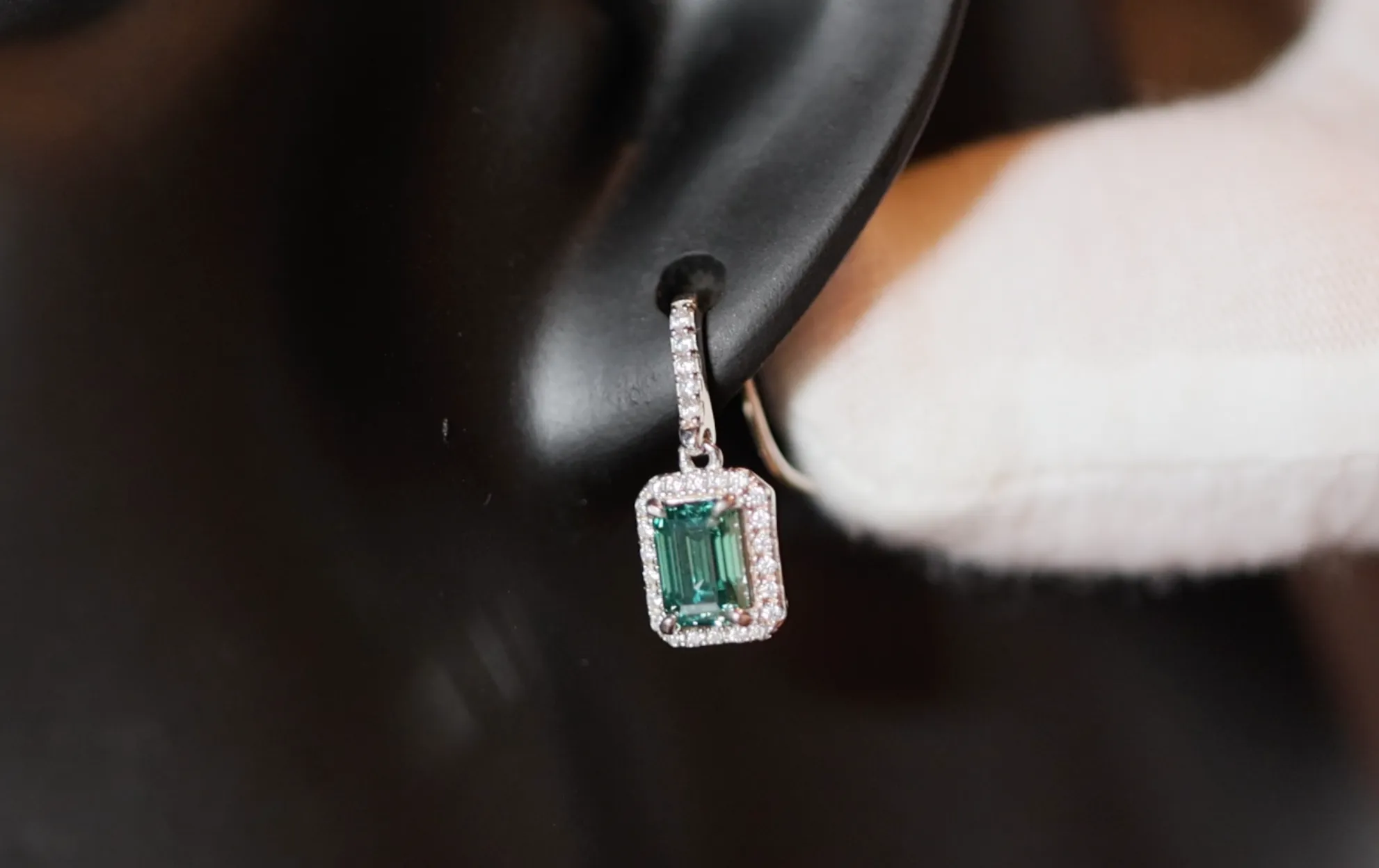 Moissanite Emerald Earrings | Green Moissanite Diamond Earrings