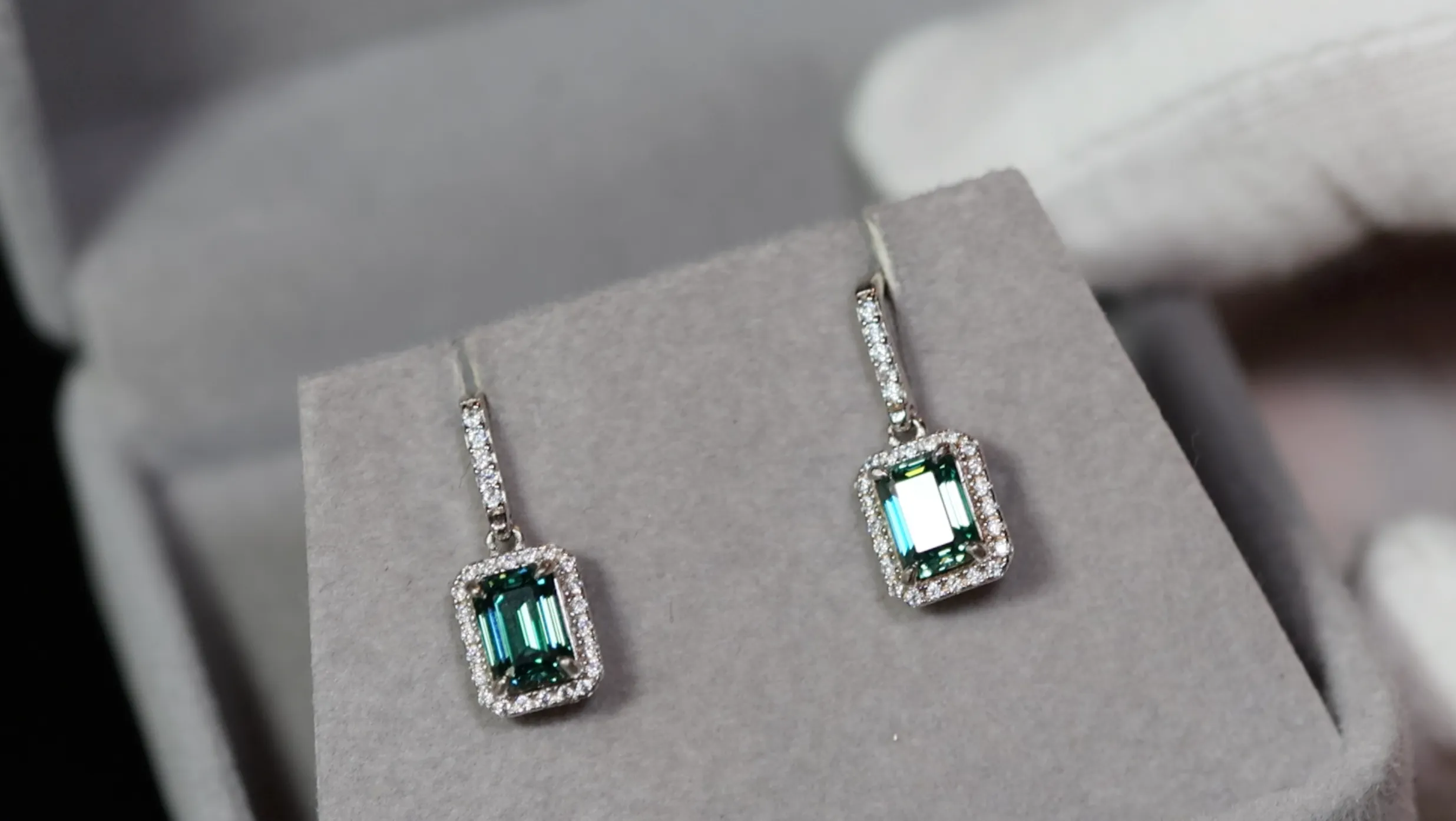 Moissanite Emerald Earrings | Green Moissanite Diamond Earrings