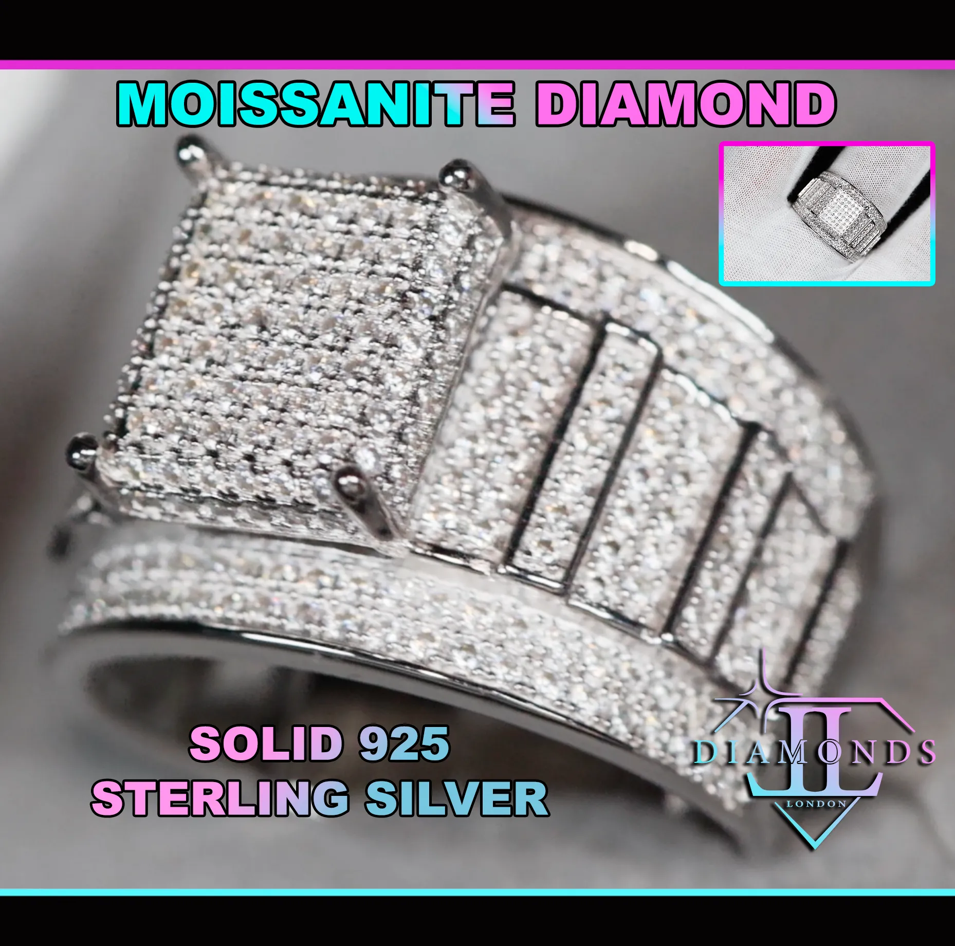 Moissanite Iced Ring | Big Iced Out Ring | Moissanite Hip Hop Ring