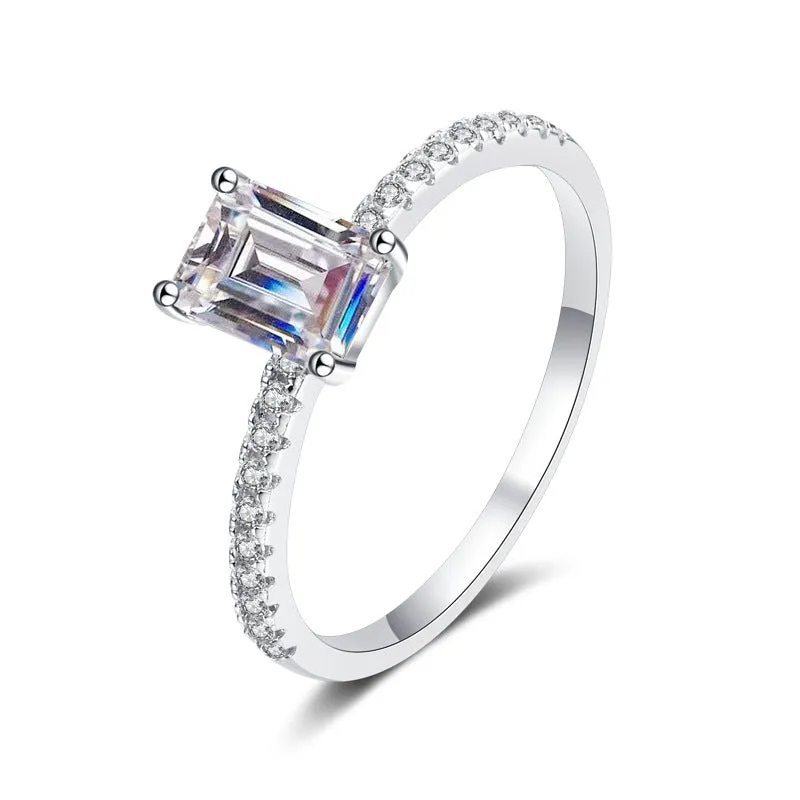 Moissanite Wedding Ring, Emerald/Radiant Cut Statement Ring-RM020