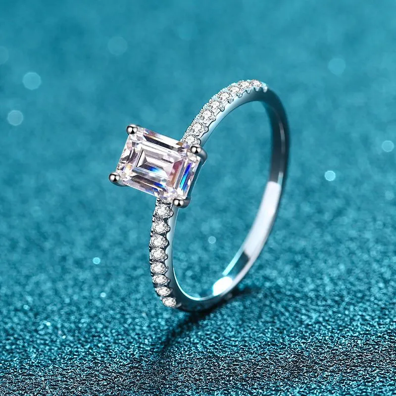 Moissanite Wedding Ring, Emerald/Radiant Cut Statement Ring-RM020