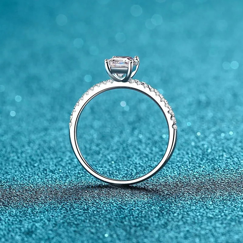 Moissanite Wedding Ring, Emerald/Radiant Cut Statement Ring-RM020