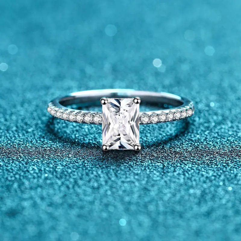 Moissanite Wedding Ring, Emerald/Radiant Cut Statement Ring-RM020