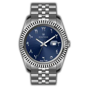 Monteva Gents Blue Dial Watch with Arabic Numerals and Metal Band