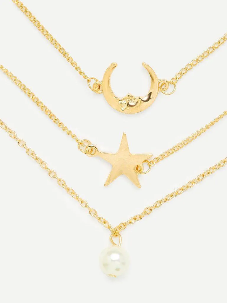 Moon & Star Design Link Bracelet Set