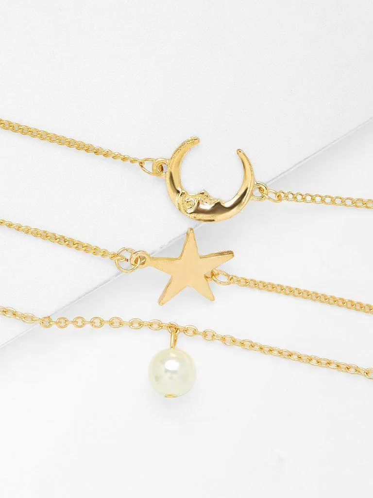 Moon & Star Design Link Bracelet Set