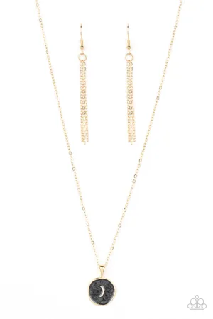 Moon Magic - Black - Lacquer Painted Gold Disc Paparazzi Short Necklace