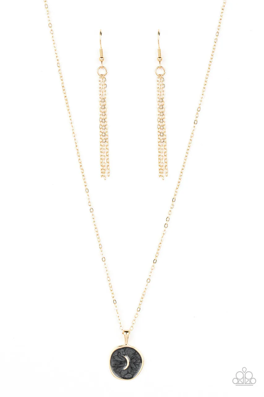 Moon Magic - Black - Lacquer Painted Gold Disc Paparazzi Short Necklace