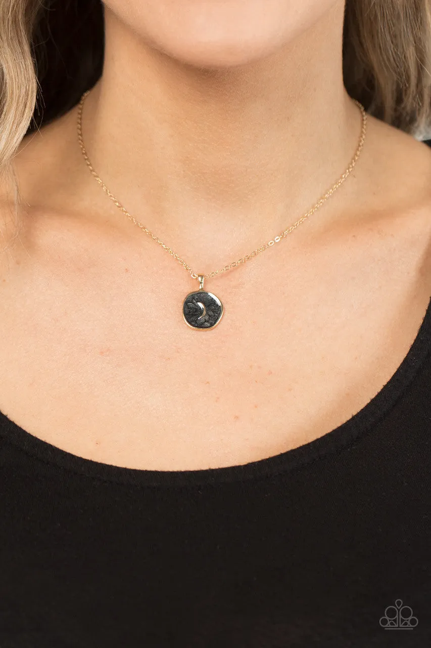 Moon Magic - Black - Lacquer Painted Gold Disc Paparazzi Short Necklace