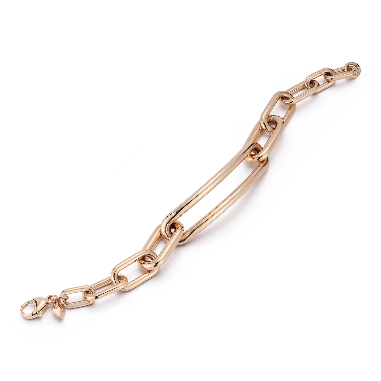 MORRELL 18K GOLD GRADUATING CHAIN LINK BRACELET WITH ELONGATED LINK