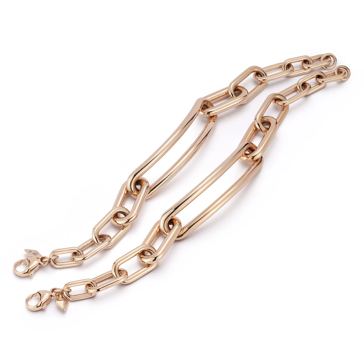 MORRELL 18K GOLD GRADUATING CHAIN LINK BRACELET WITH ELONGATED LINK