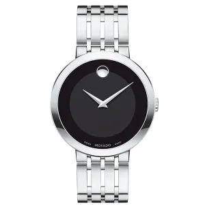 Movado Esperanza Silver Stainless Steel Black Dial Quartz Watch for Gents - 607057
