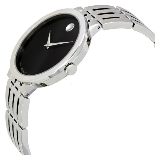 Movado Esperanza Silver Stainless Steel Black Dial Quartz Watch for Gents - 607057