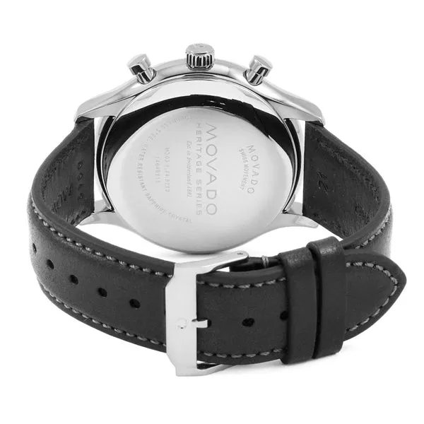Movado Heritage Black Leather Black Dial Chronograph Quartz Watch for Gents - 3650005