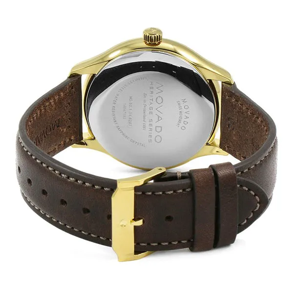 Movado Heritage Brown Leather Parchment Dial Quartz Watch for Gents- 3650003